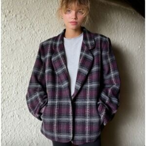 Vintage 90s Purple‎ and Black Plaid Blazer